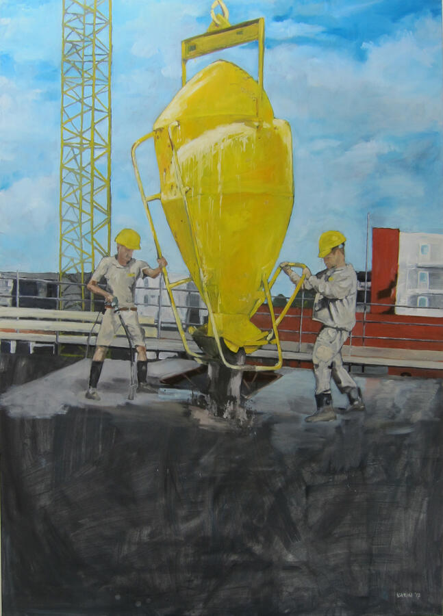 Betonkubel, 100x120cm, olieverf op doek, verkocht