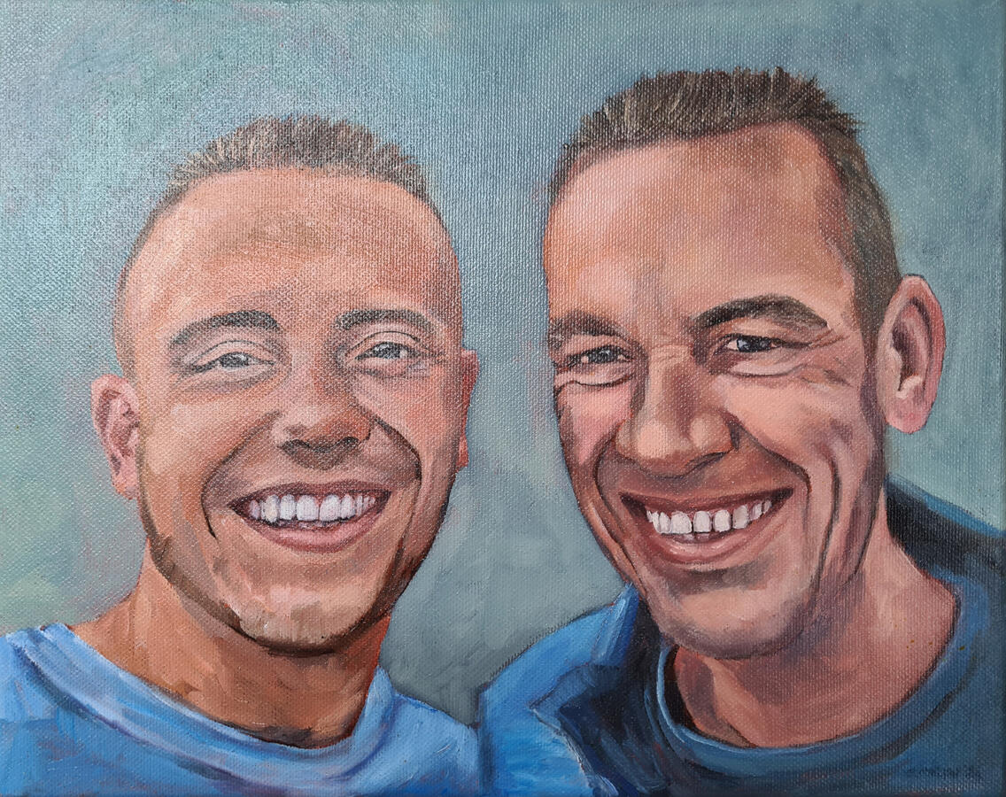 Rik & Victor, olieverf op doek, 24 x 30 cm, in opdracht