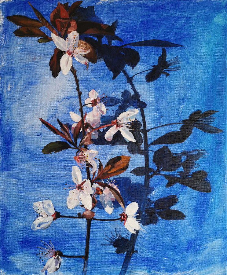 Kersenpruim, olieverf op doek, 50 x 60 cm, €550,-